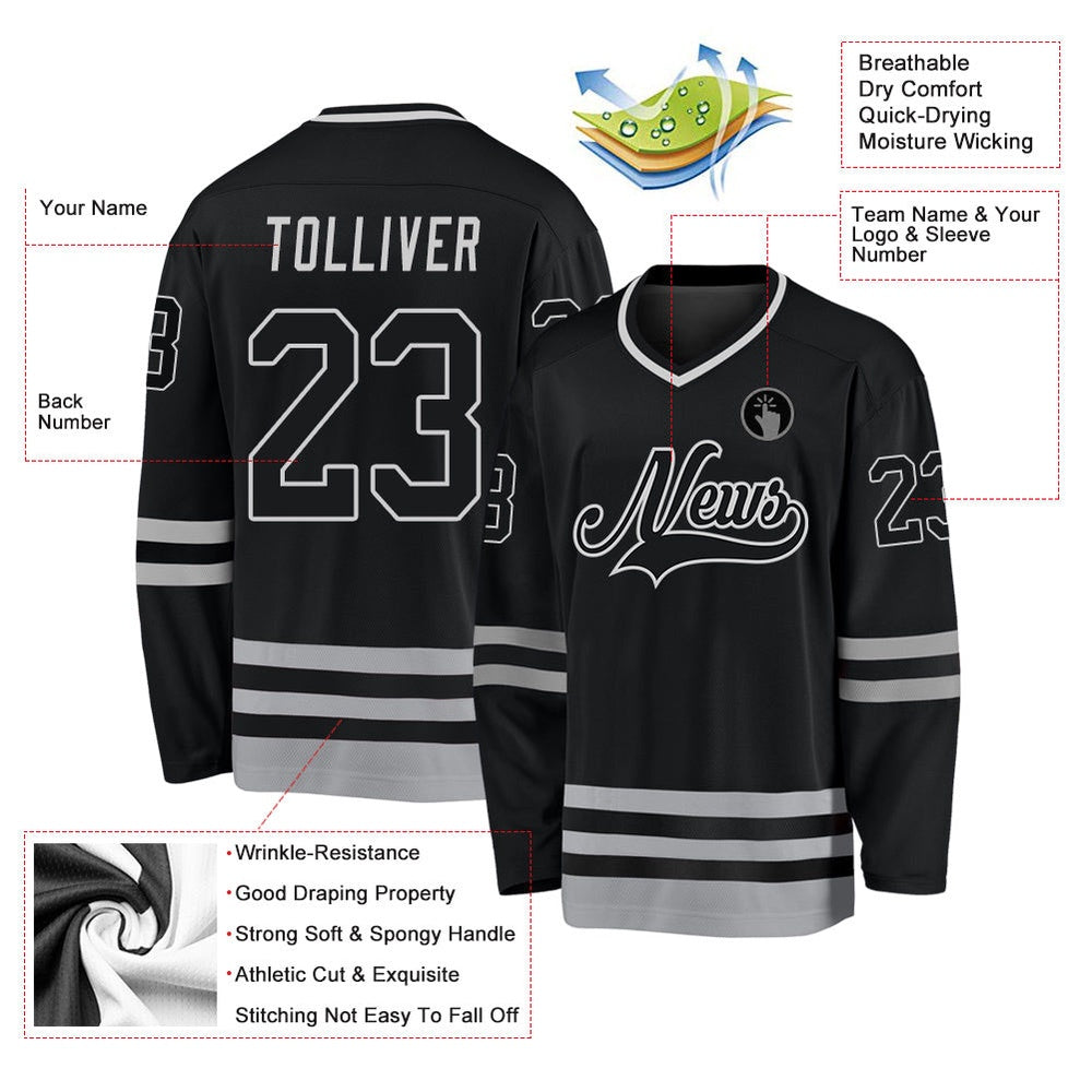 Usa Hockey Jersey, Custom Black Gray Hockey Jersey, Team Hockey Jerseys