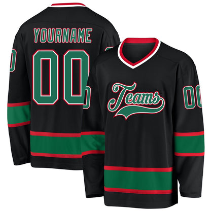 Usa Hockey Jersey, Custom Black Kelly Green Red Hockey Jersey, Team Hockey Jerseys