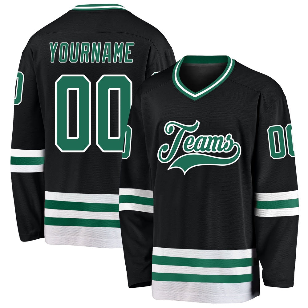 Usa Hockey Jersey, Custom Black Kelly Green White Hockey Jersey, Team Hockey Jerseys
