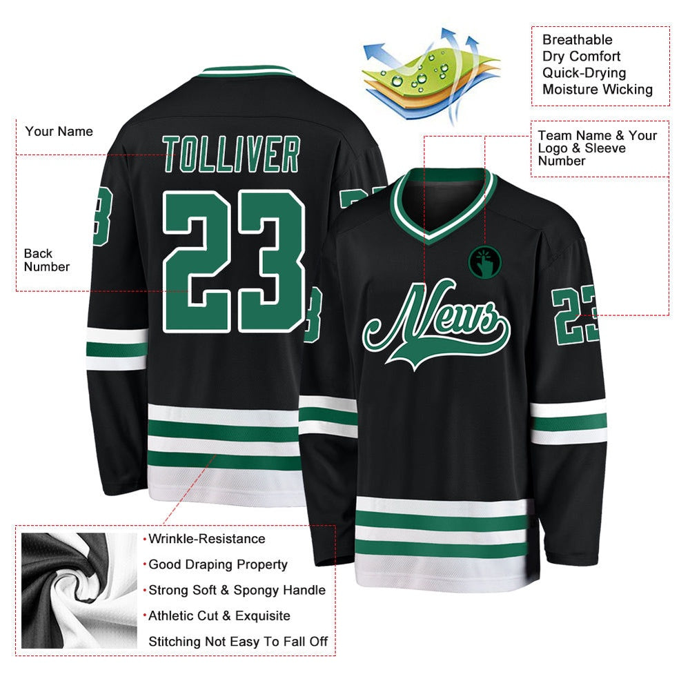 Usa Hockey Jersey, Custom Black Kelly Green White Hockey Jersey, Team Hockey Jerseys