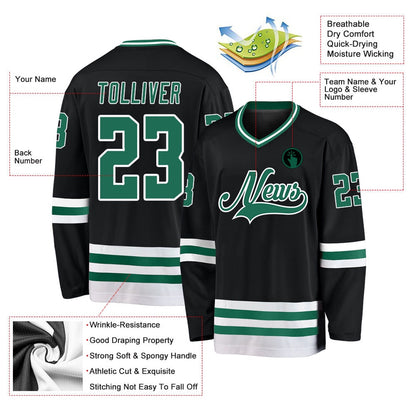 Usa Hockey Jersey, Custom Black Kelly Green White Hockey Jersey, Team Hockey Jerseys
