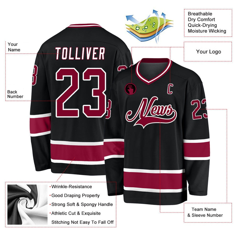 Usa Hockey Jersey, Custom Black Maroon White 1 Hockey Jersey, Team Hockey Jerseys