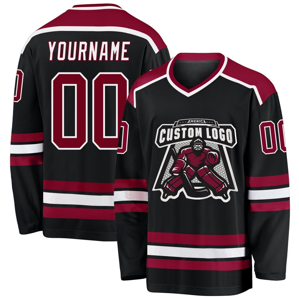 Usa Hockey Jersey, Custom Black Maroon White Hockey Jersey, Team Hockey Jerseys
