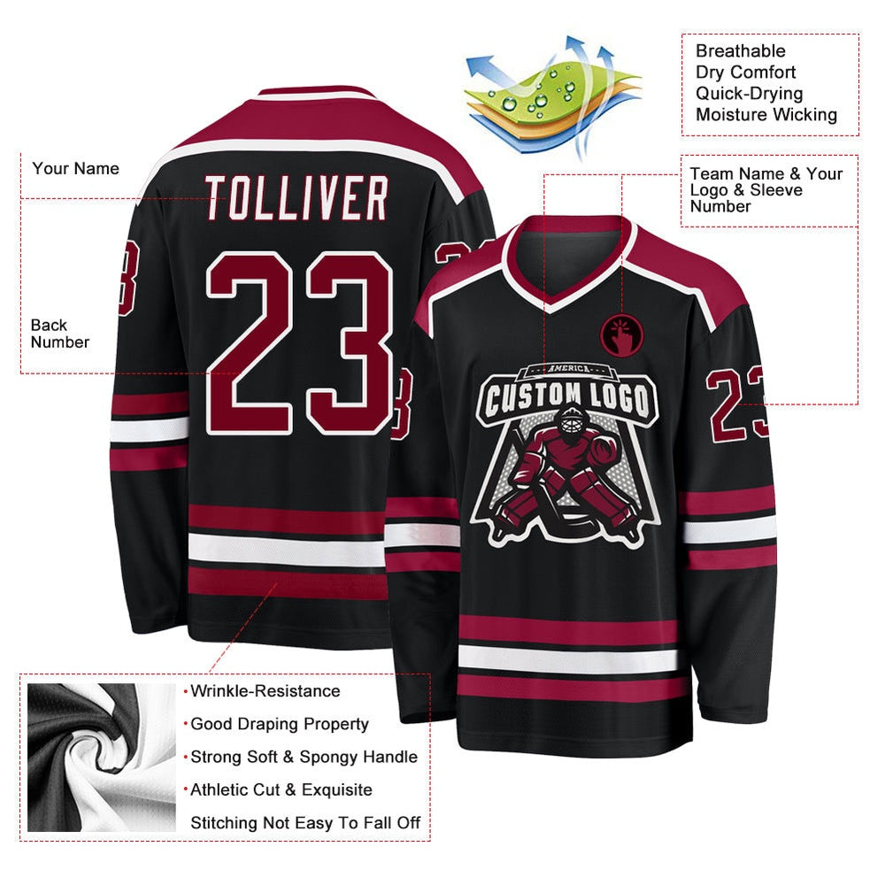 Usa Hockey Jersey, Custom Black Maroon White Hockey Jersey, Team Hockey Jerseys