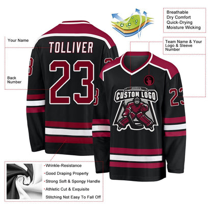 Usa Hockey Jersey, Custom Black Maroon White Hockey Jersey, Team Hockey Jerseys