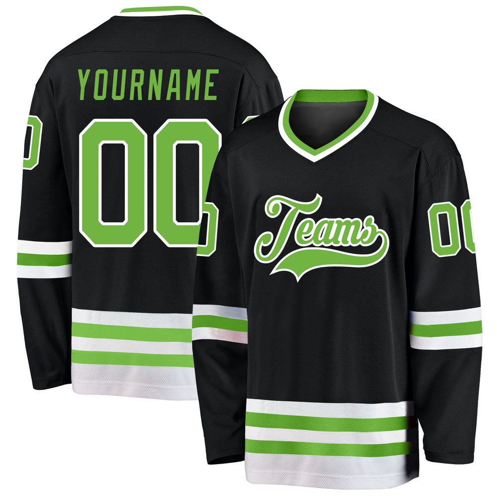 Usa Hockey Jersey, Custom Black Neon Green White 1 Hockey Jersey, Team Hockey Jerseys