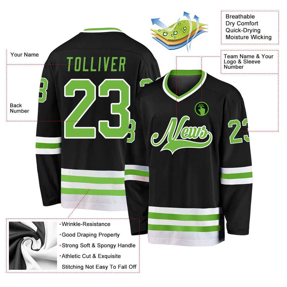 Usa Hockey Jersey, Custom Black Neon Green White 1 Hockey Jersey, Team Hockey Jerseys