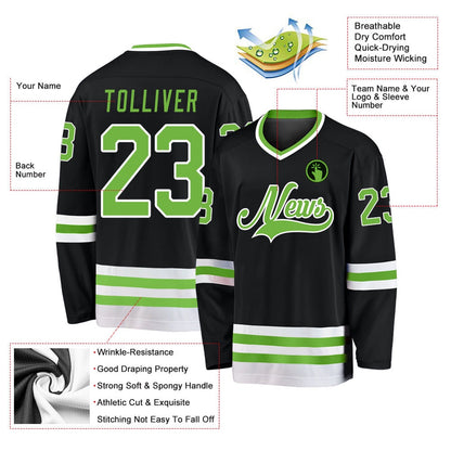 Usa Hockey Jersey, Custom Black Neon Green White 1 Hockey Jersey, Team Hockey Jerseys