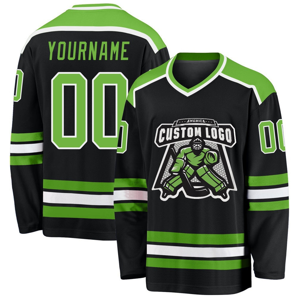Usa Hockey Jersey, Custom Black Neon Green White Hockey Jersey, Team Hockey Jerseys