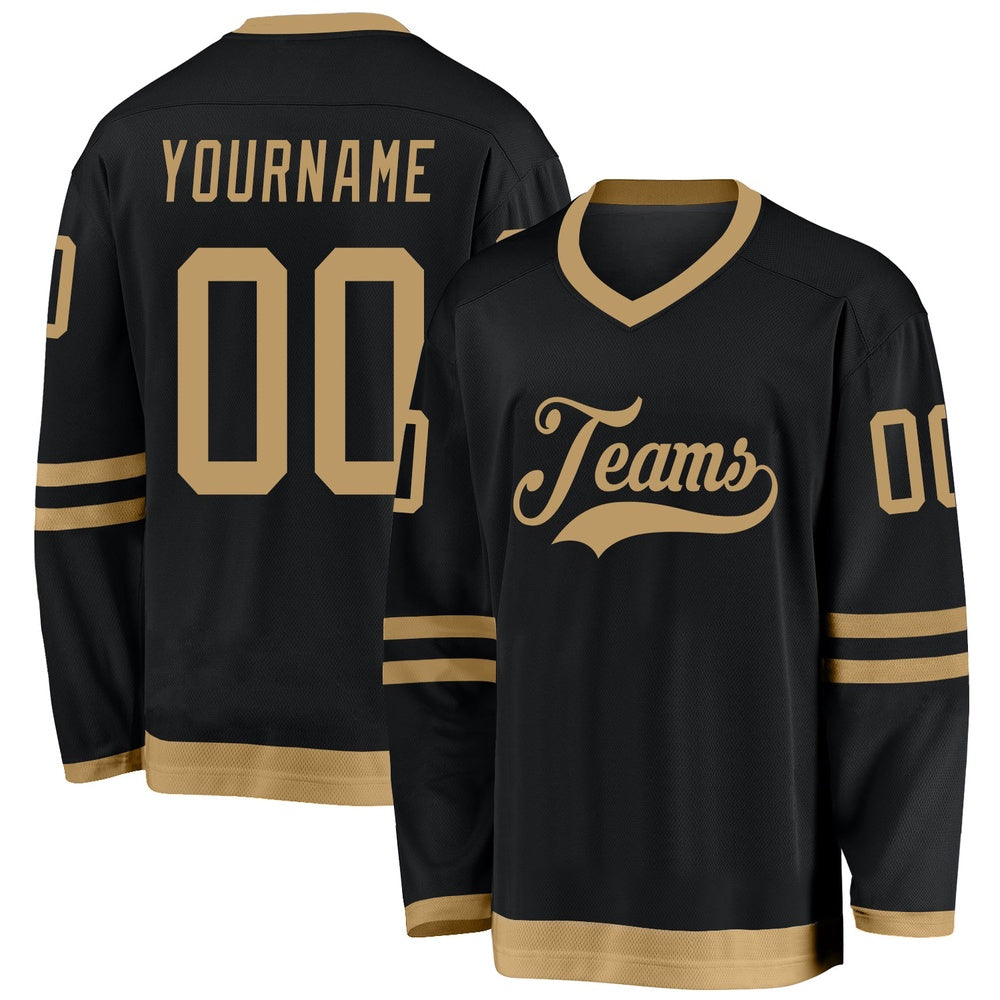 Usa Hockey Jersey, Custom Black Old Gold 1 Hockey Jersey, Team Hockey Jerseys