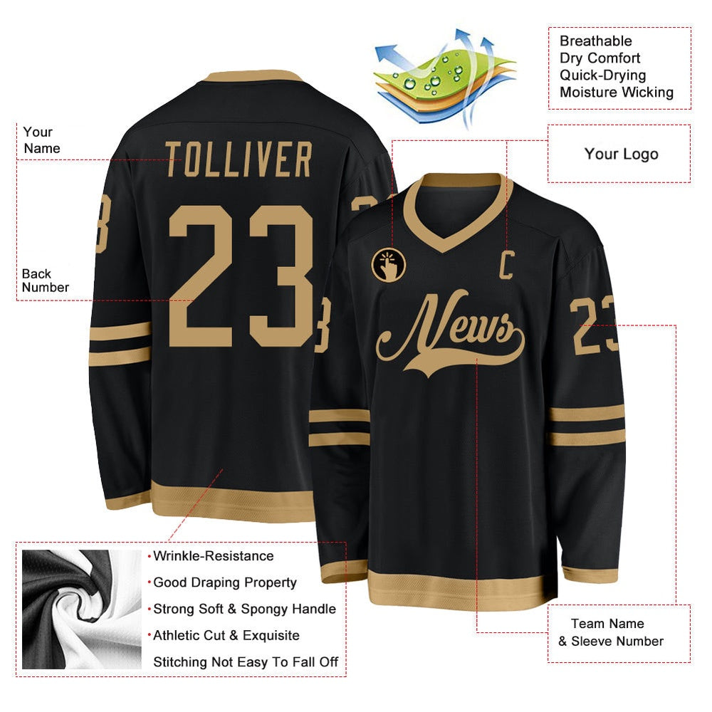 Usa Hockey Jersey, Custom Black Old Gold 1 Hockey Jersey, Team Hockey Jerseys