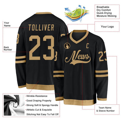 Usa Hockey Jersey, Custom Black Old Gold 1 Hockey Jersey, Team Hockey Jerseys