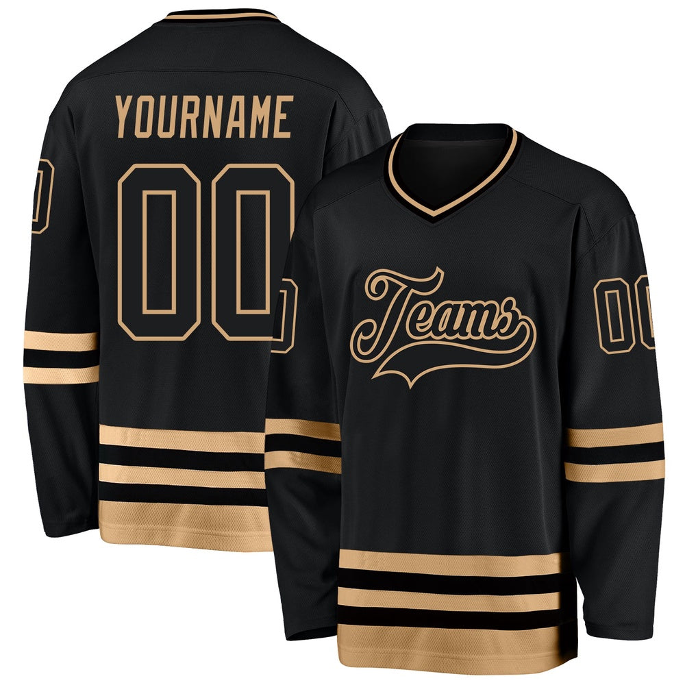 Usa Hockey Jersey, Custom Black Old Gold Hockey Jersey, Team Hockey Jerseys