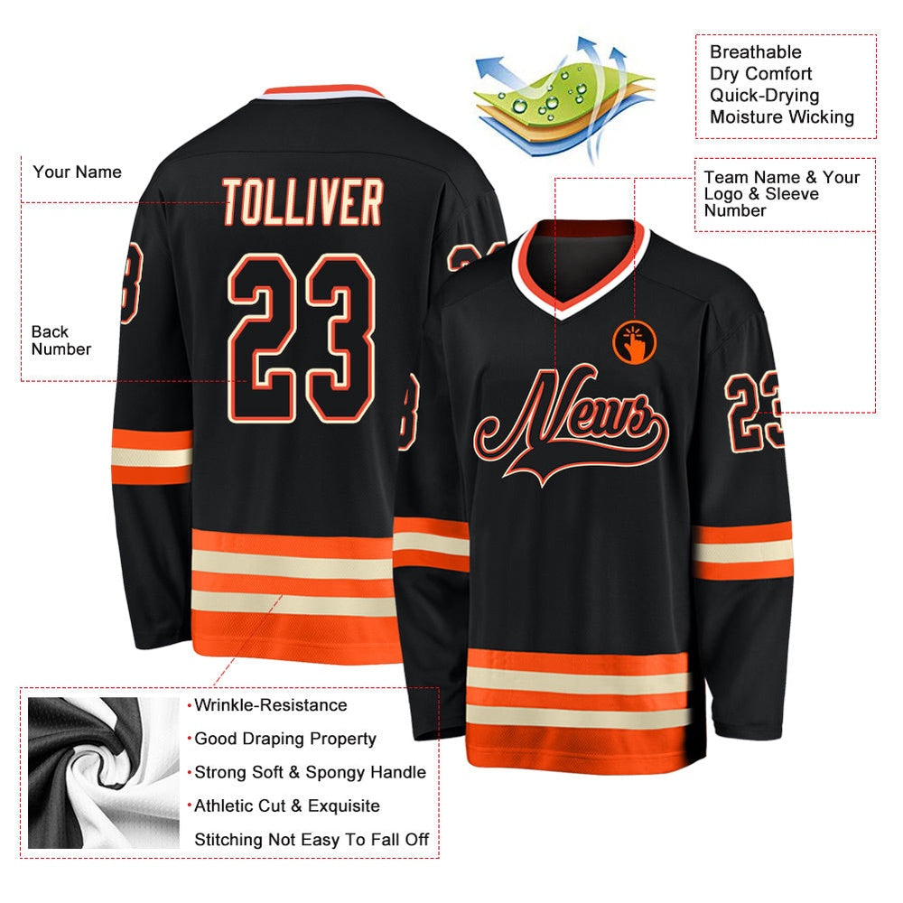 Usa Hockey Jersey, Custom Black Orange 1 Hockey Jersey, Team Hockey Jerseys