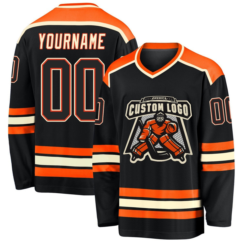 Usa Hockey Jersey, Custom Black Orange Cream Hockey Jersey, Team Hockey Jerseys