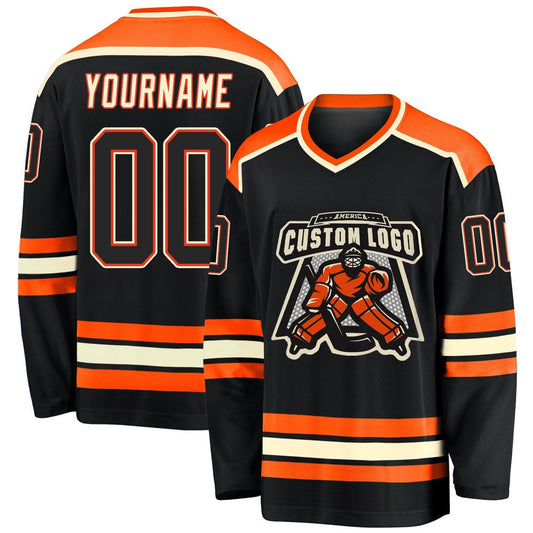 Usa Hockey Jersey, Custom Black Orange Cream Hockey Jersey, Team Hockey Jerseys
