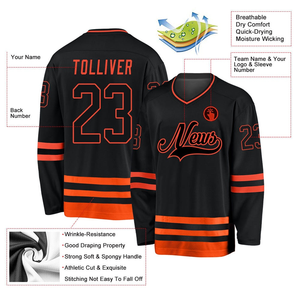 Usa Hockey Jersey, Custom Black Orange Hockey Jersey, Team Hockey Jerseys