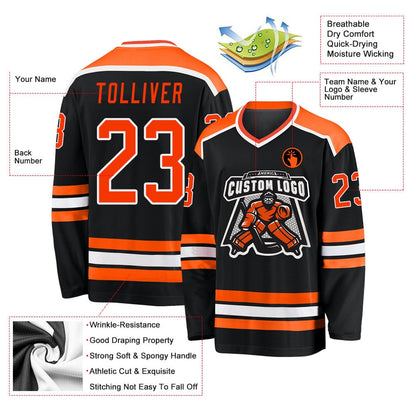 Usa Hockey Jersey, Custom Black Orange White Hockey Jersey, Team Hockey Jerseys