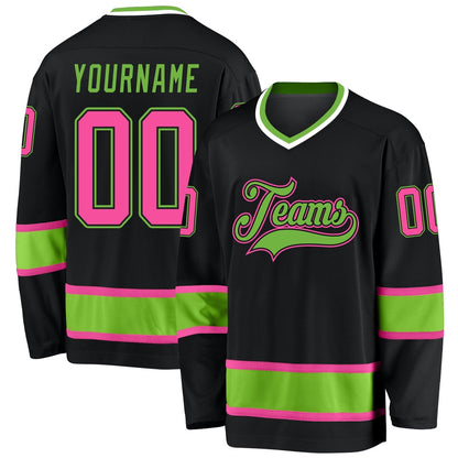 Usa Hockey Jersey, Custom Black Pink Neon Green Hockey Jersey, Team Hockey Jerseys