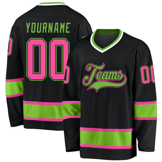 Usa Hockey Jersey, Custom Black Pink Neon Green Hockey Jersey, Team Hockey Jerseys