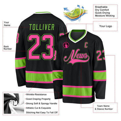 Usa Hockey Jersey, Custom Black Pink Neon Green Hockey Jersey, Team Hockey Jerseys