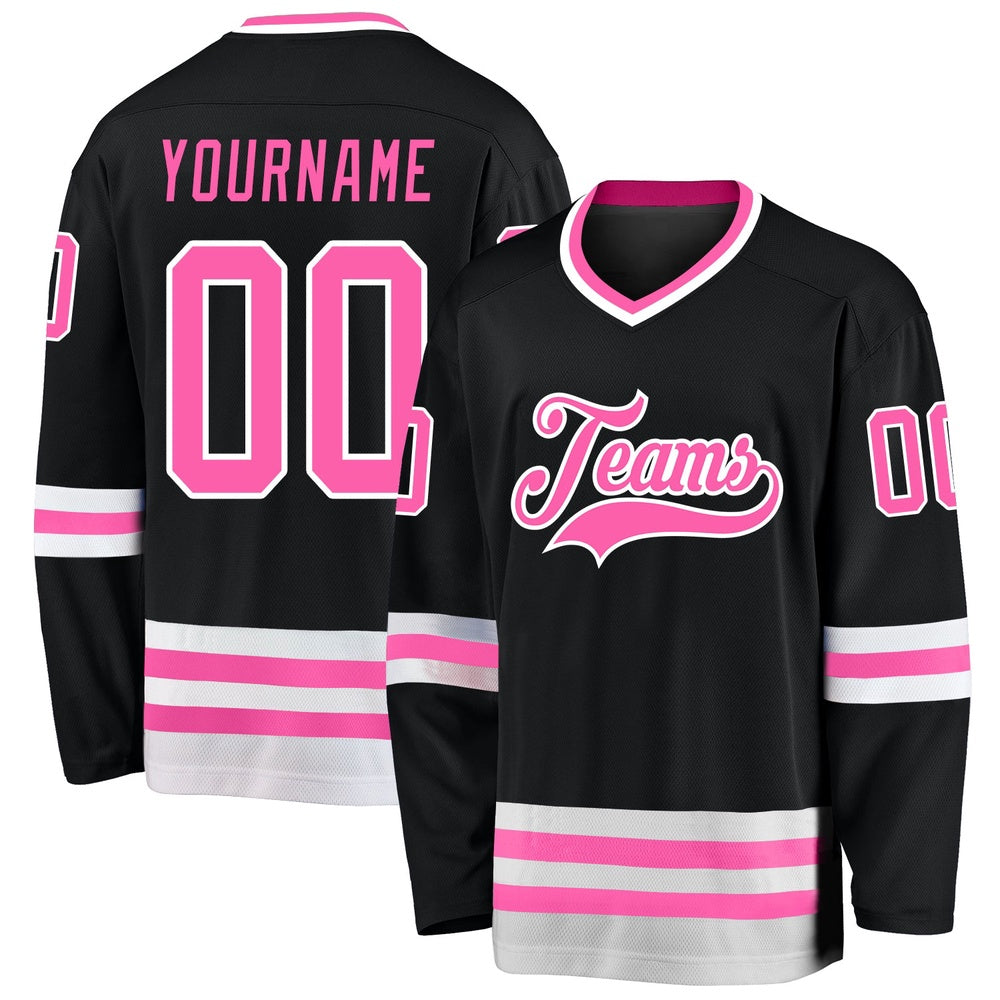 Usa Hockey Jersey, Custom Black Pink White Hockey Jersey, Team Hockey Jerseys
