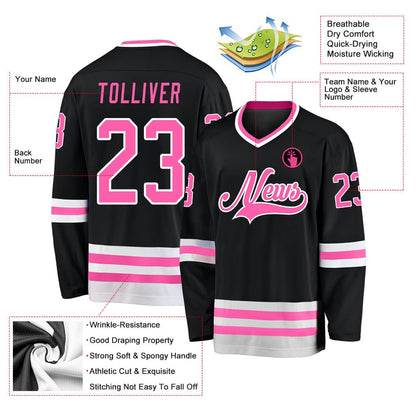 Usa Hockey Jersey, Custom Black Pink White Hockey Jersey, Team Hockey Jerseys