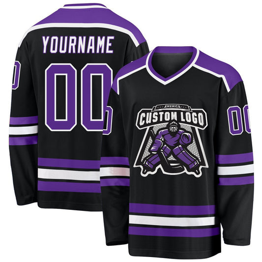 Usa Hockey Jersey, Custom Black Purple White Hockey Jersey, Team Hockey Jerseys