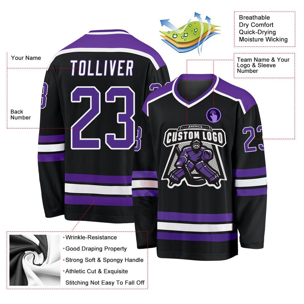Usa Hockey Jersey, Custom Black Purple White Hockey Jersey, Team Hockey Jerseys