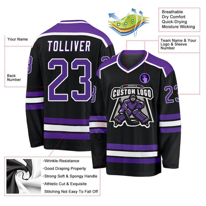 Usa Hockey Jersey, Custom Black Purple White Hockey Jersey, Team Hockey Jerseys