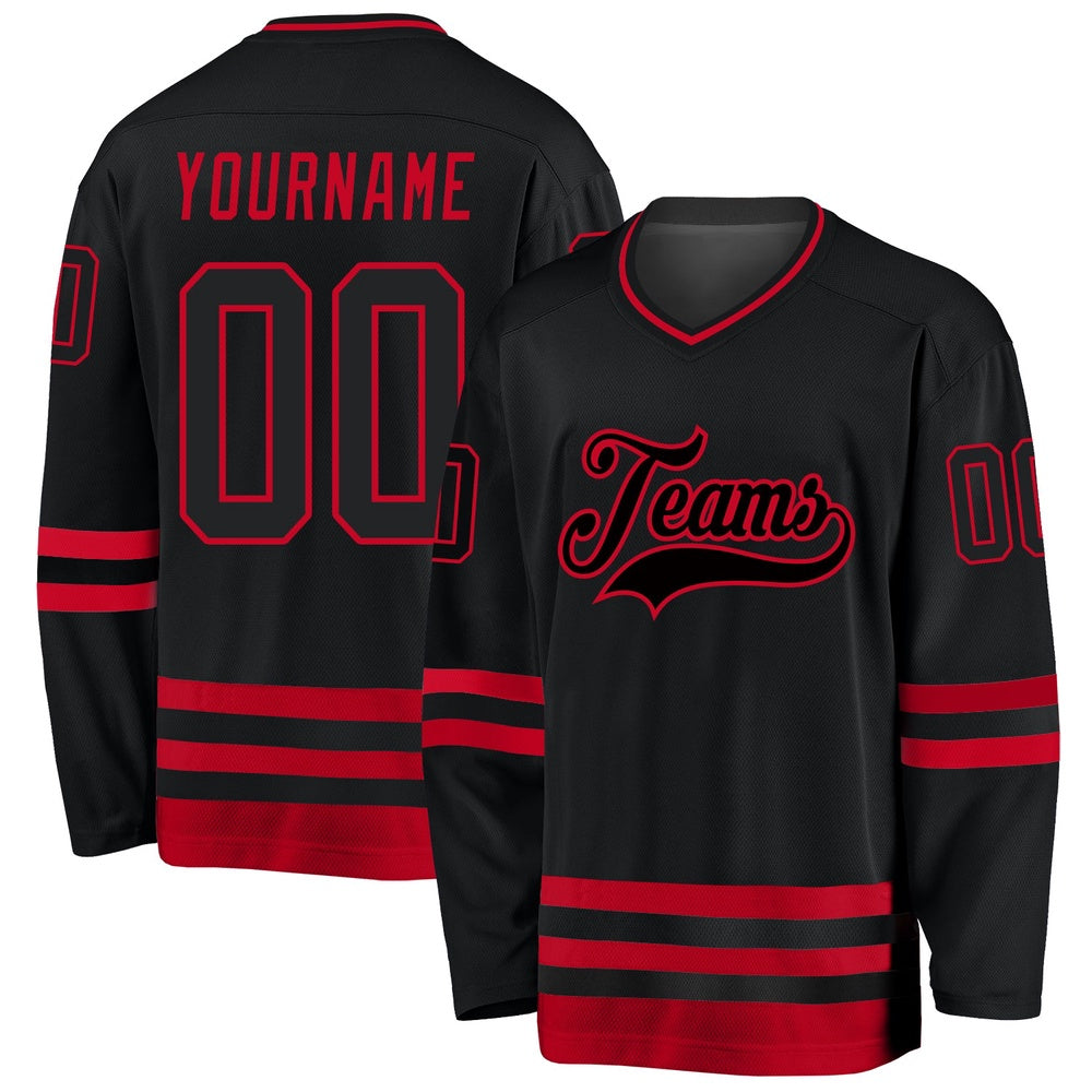 Usa Hockey Jersey, Custom Black Red Hockey Jersey, Team Hockey Jerseys