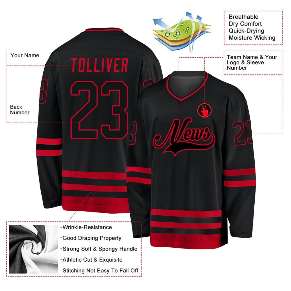 Usa Hockey Jersey, Custom Black Red Hockey Jersey, Team Hockey Jerseys