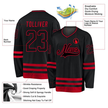 Usa Hockey Jersey, Custom Black Red Hockey Jersey, Team Hockey Jerseys