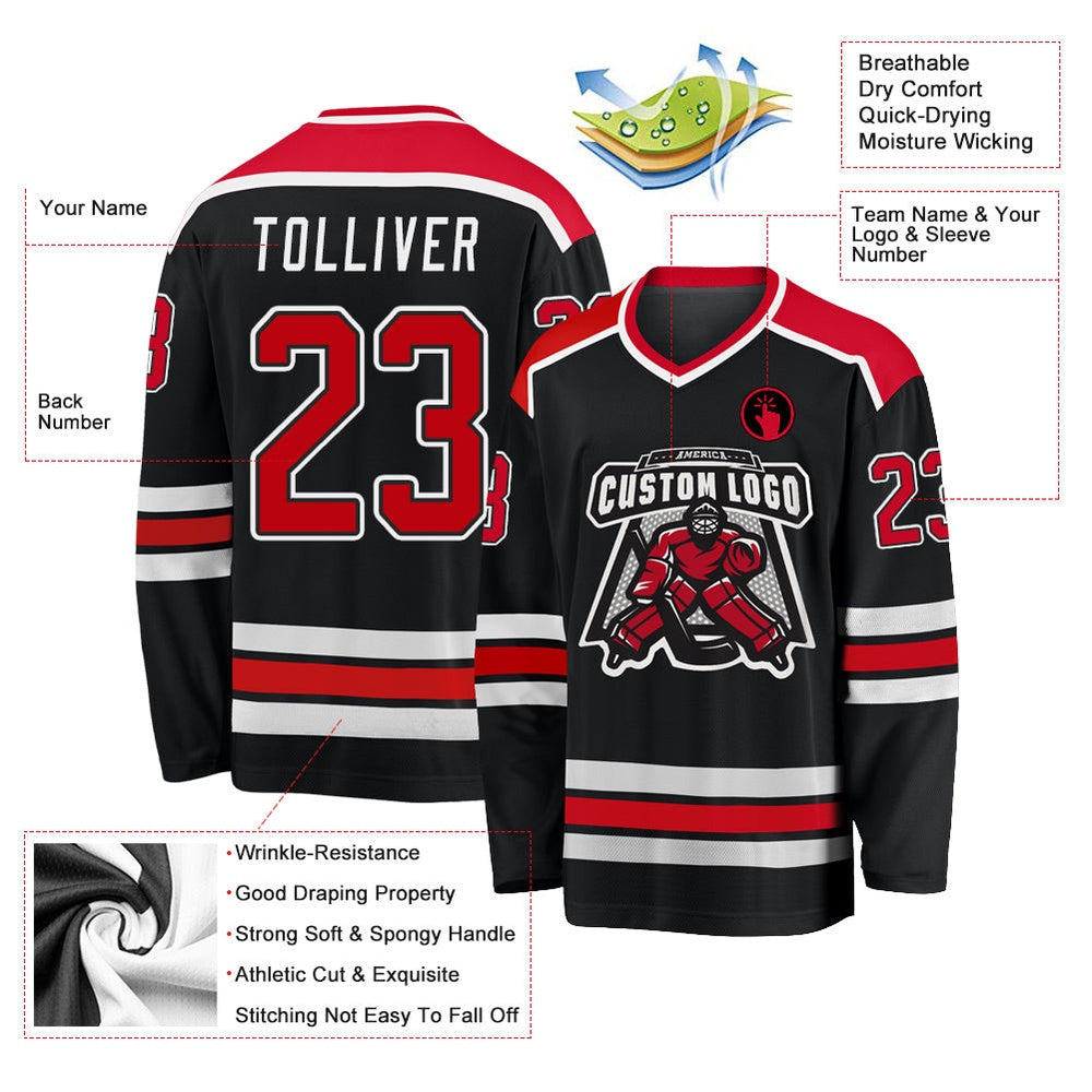 Usa Hockey Jersey, Custom Black Red White 1 Hockey Jersey, Team Hockey Jerseys