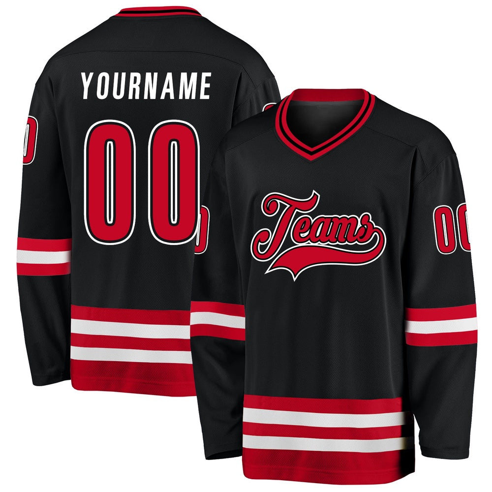 Usa Hockey Jersey, Custom Black Red White Hockey Jersey, Team Hockey Jerseys