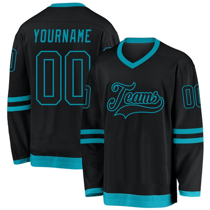 Usa Hockey Jersey, Custom Black Teal Hockey Jersey, Team Hockey Jerseys