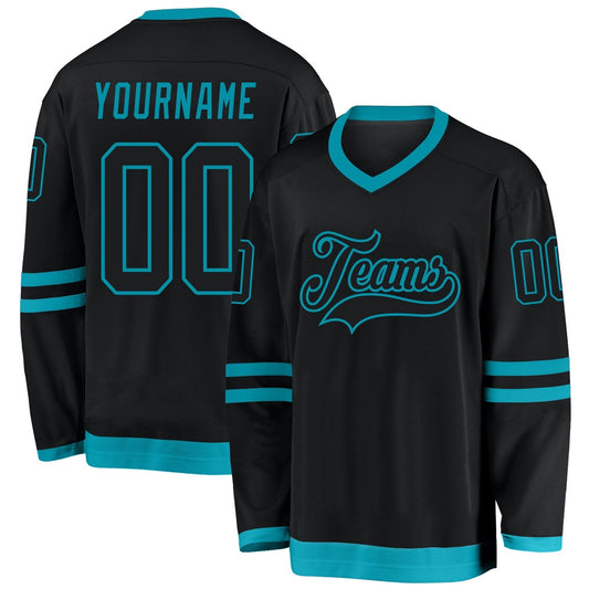 Usa Hockey Jersey, Custom Black Teal Hockey Jersey, Team Hockey Jerseys