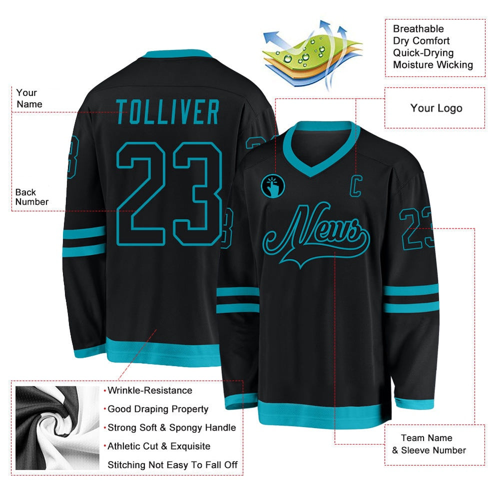 Usa Hockey Jersey, Custom Black Teal Hockey Jersey, Team Hockey Jerseys