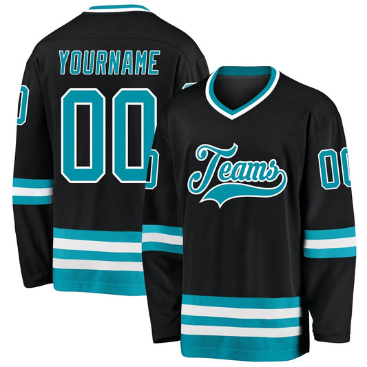 Usa Hockey Jersey, Custom Black Teal White Hockey Jersey, Team Hockey Jerseys