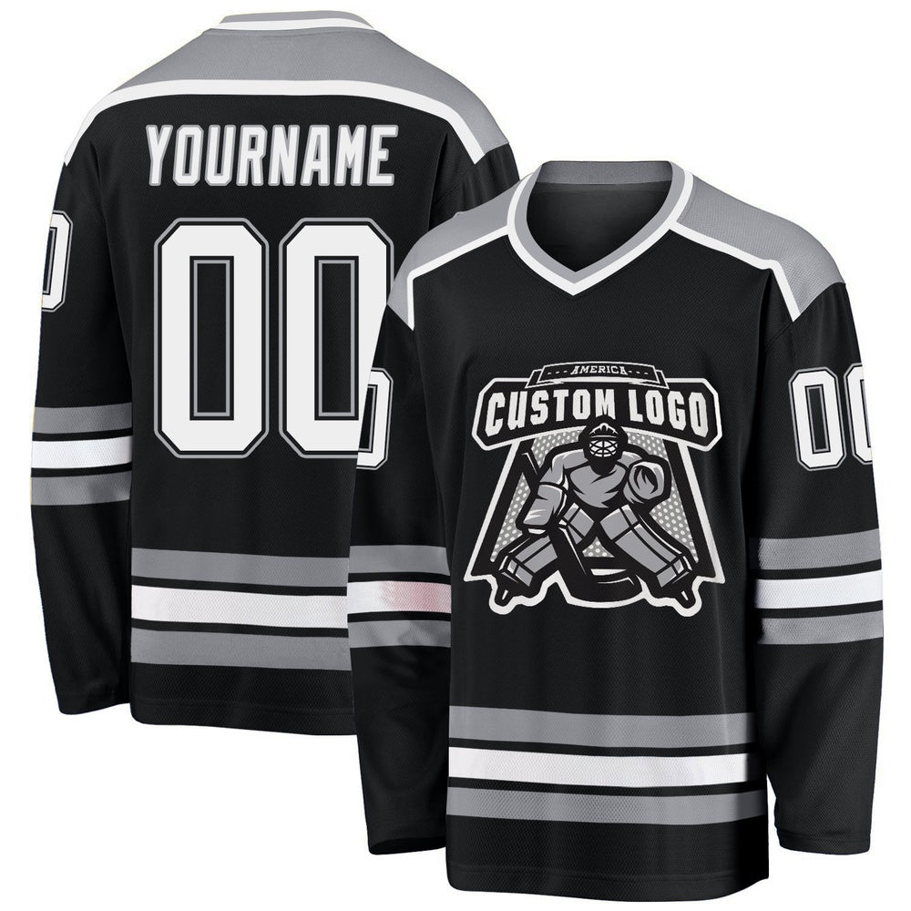 Usa Hockey Jersey, Custom Black White Gray 2 Hockey Jersey, Team Hockey Jerseys