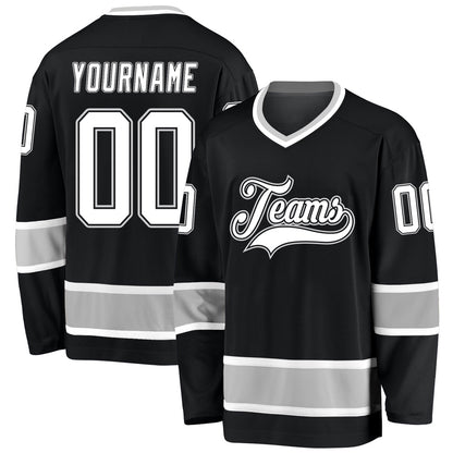 Usa Hockey Jersey, Custom Black White Gray Hockey Jersey, Team Hockey Jerseys