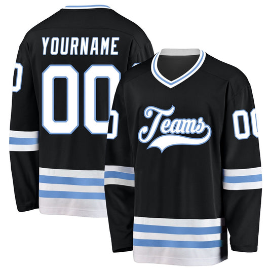 Usa Hockey Jersey, Custom Black White Light Blue Hockey Jersey, Team Hockey Jerseys
