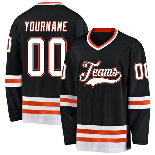 Usa Hockey Jersey, Custom Black White Orange Hockey Jersey, Team Hockey Jerseys