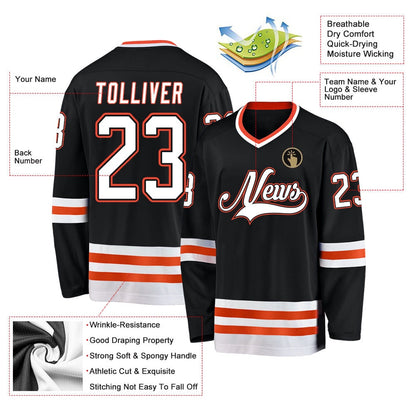 Usa Hockey Jersey, Custom Black White Orange Hockey Jersey, Team Hockey Jerseys