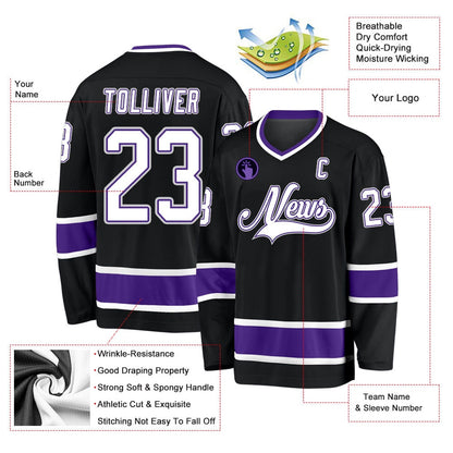 Usa Hockey Jersey, Custom Black White Purple 1 Hockey Jersey, Team Hockey Jerseys