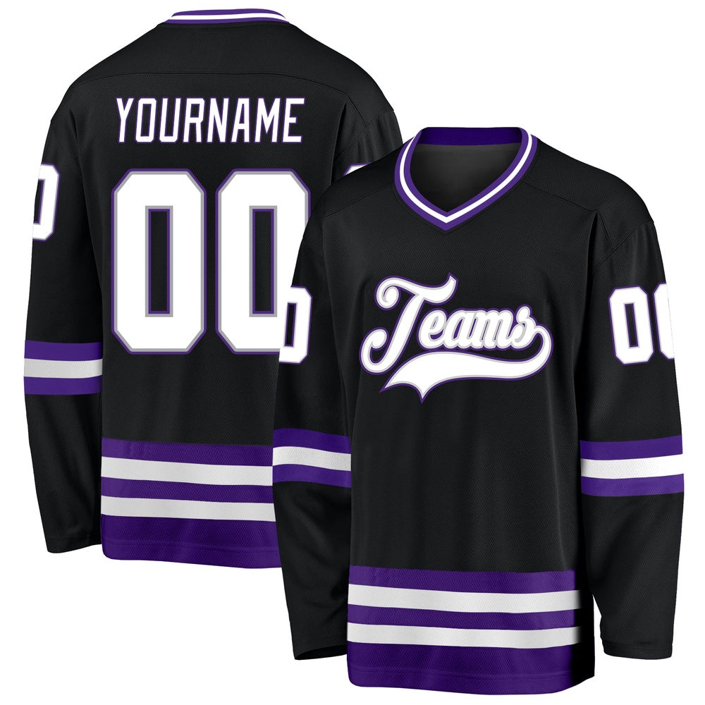 Usa Hockey Jersey, Custom Black White Purple Hockey Jersey, Team Hockey Jerseys