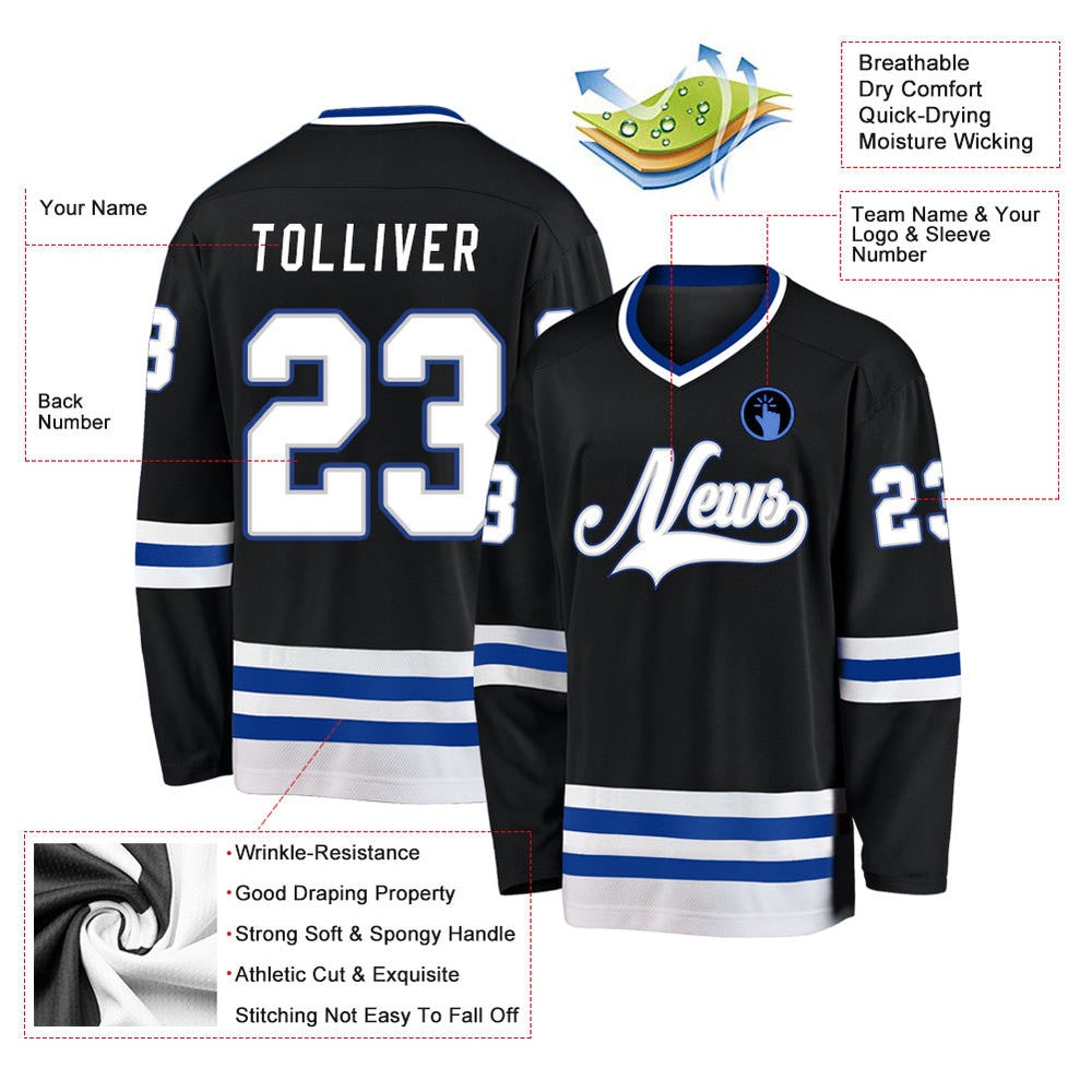 Usa Hockey Jersey, Custom Black White Royal Hockey Jersey, Team Hockey Jerseys