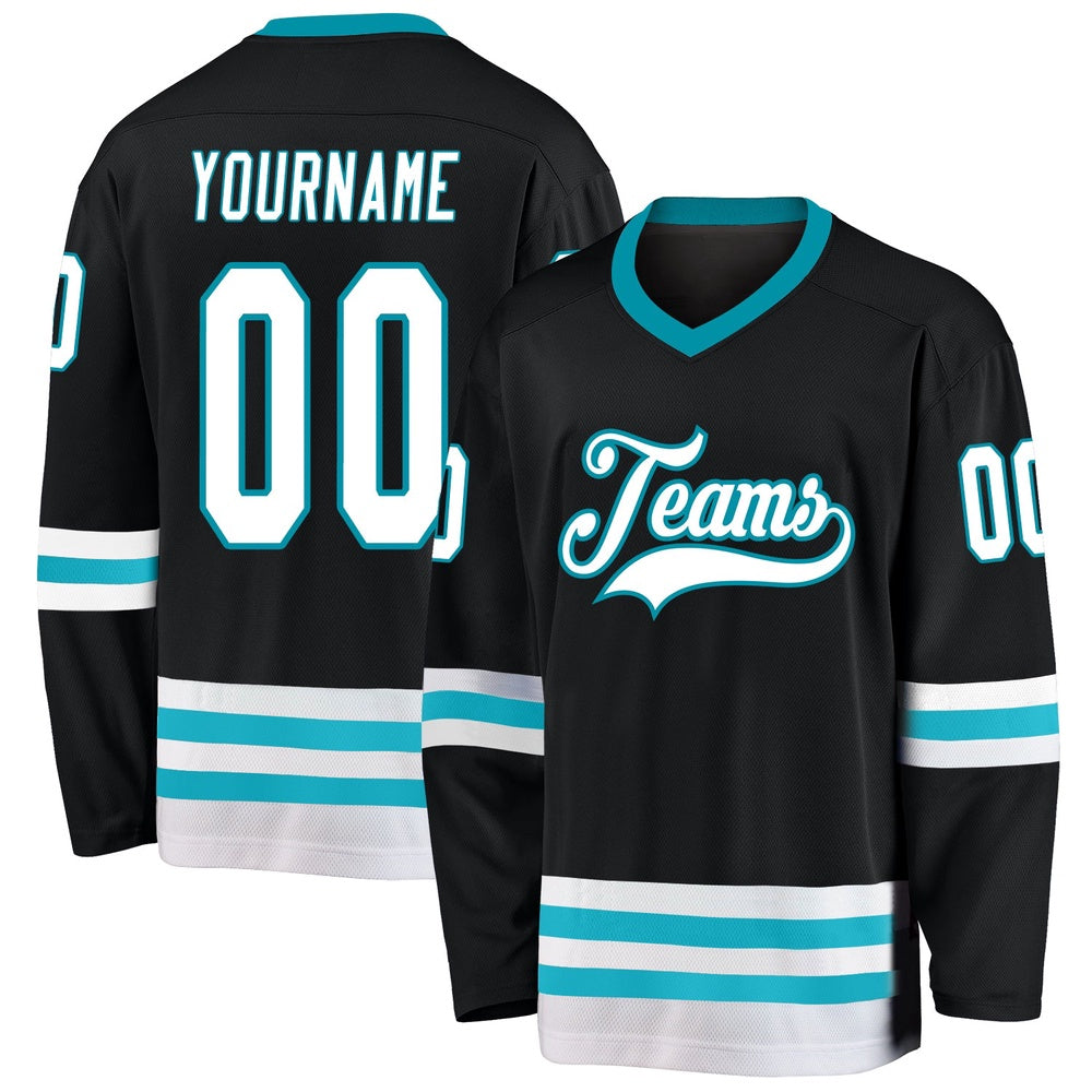 Usa Hockey Jersey, Custom Black White Teal 1 Hockey Jersey, Team Hockey Jerseys