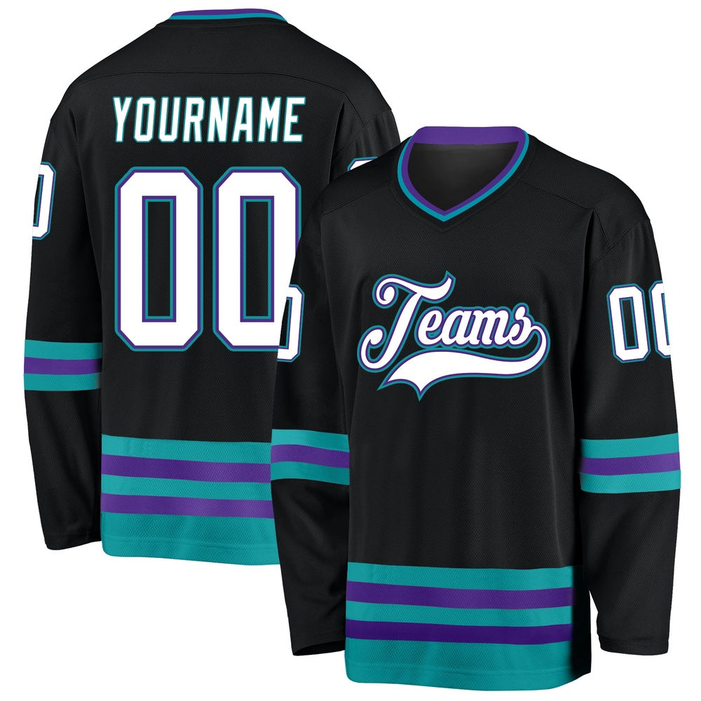 Usa Hockey Jersey, Custom Black White Teal Hockey Jersey, Team Hockey Jerseys