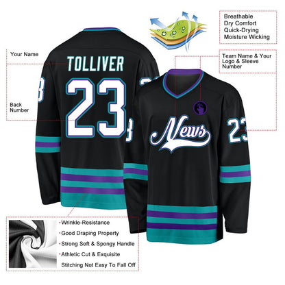 Usa Hockey Jersey, Custom Black White Teal Hockey Jersey, Team Hockey Jerseys